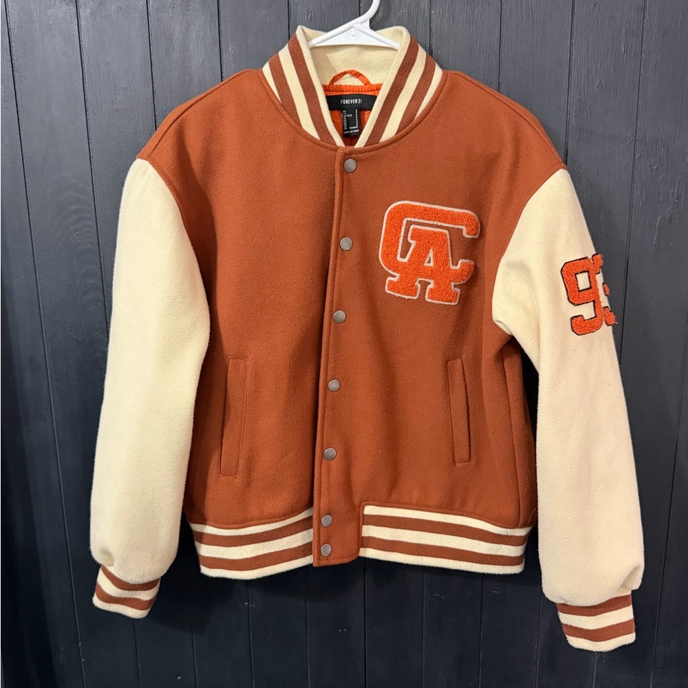 Forever 21 Orange and Cream Varsity Jacket